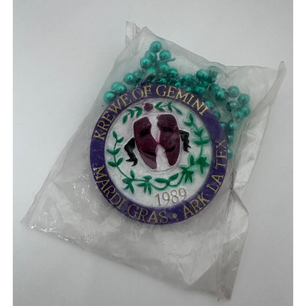 Vintage Krewe of Gemini Mardi Gras necklace purple and green 1989